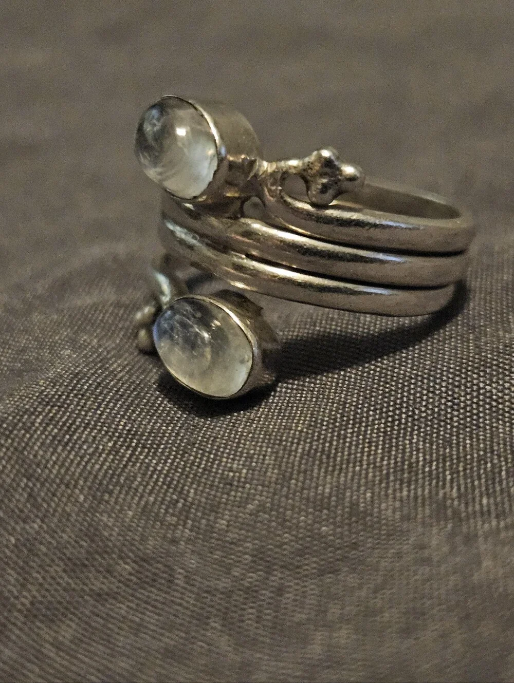 925 Sterling Silver Rainbow Moonstone Bypass Wrap Ring Multi Band Size 7 Boho